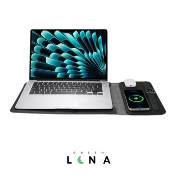 Housse en Cuir pour Ordinateur Portable avec Chargeur Téléphone